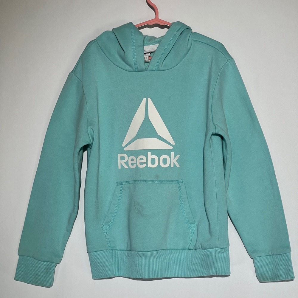 Reebok Kids Aqua Blue Logo Pullover Hoodie Sweatshirt Size M 7/8 REG214TL05